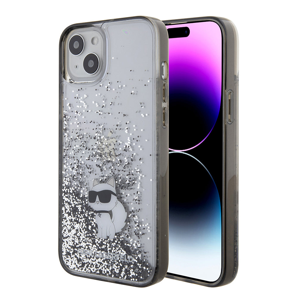 Husa de protectie Karl Lagerfeld Hardcase Liquid Glitter (KLHCP15MLKCNSK) compatibil cu iPhone 15 Plus, Transparent Choupette