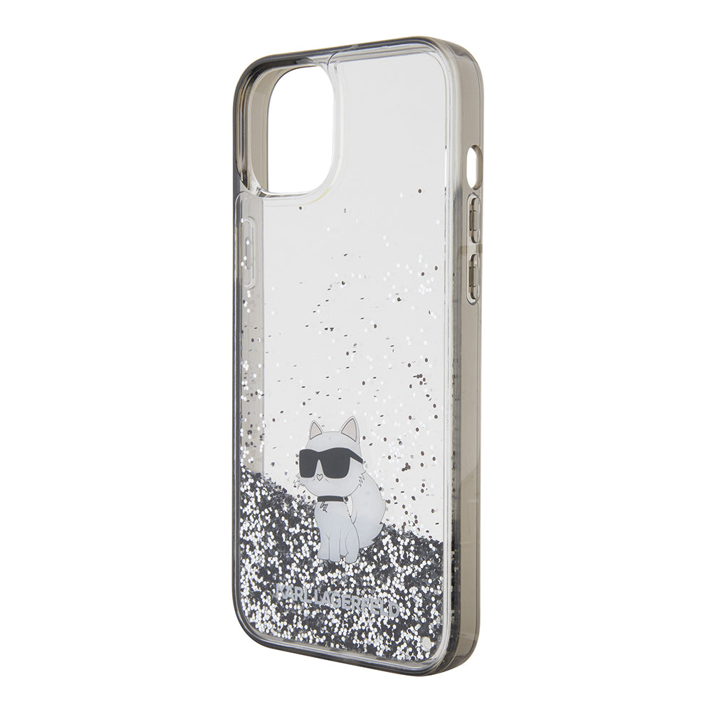 Husa de protectie Karl Lagerfeld Hardcase Liquid Glitter (KLHCP15MLKCNSK) compatibil cu iPhone 15 Plus, Transparent Choupette