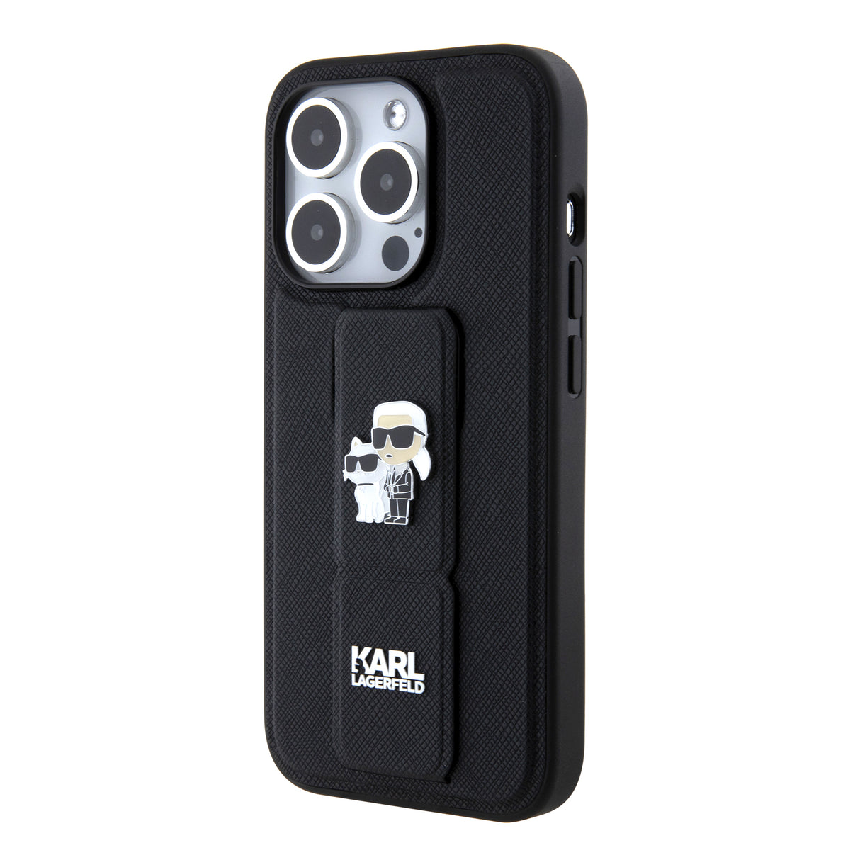 Husa de protectie Karl Lagerfeld Saffiano Gripstand (KLHCP15LGSAKCPK) compatibil cu iPhone 15 Pro, Karl&Choupette Pins