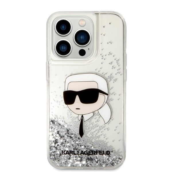 Husa de protectie Karl Lagerfeld Hardcase Glitter (KLHCP14XLNKHCH) compatibil cu iPhone 14 Pro Max, Argintiu Karl Head
