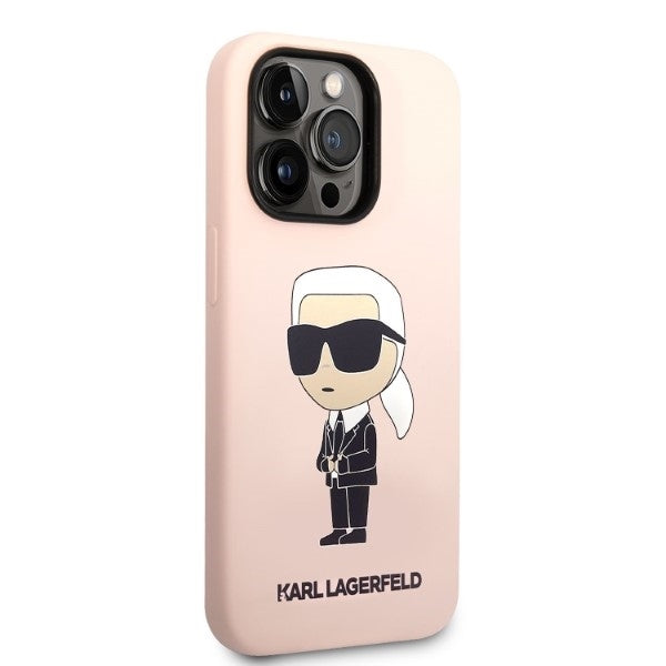 Husa de protectie Karl Lagerfeld Silicone (KLHCP14XSNIKBCP) compatibil cu iPhone 14 Pro Max, Roz Ikonik