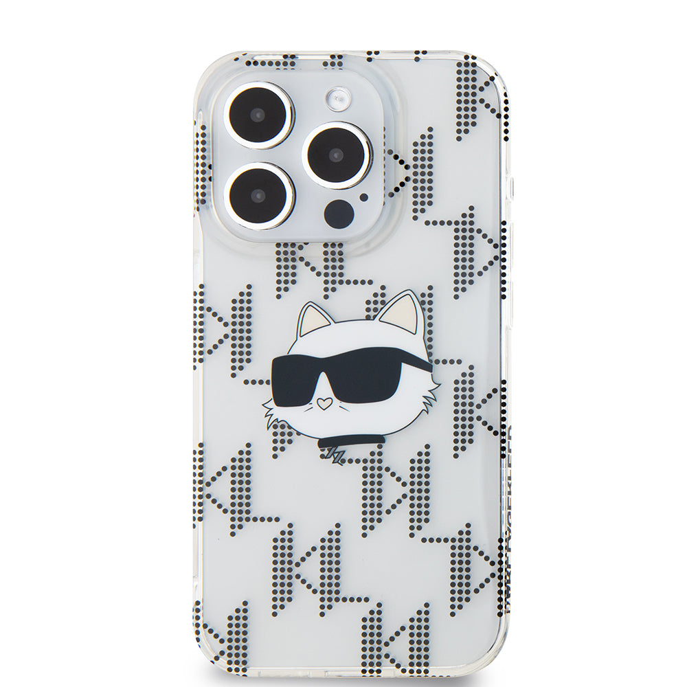 Husa de protectie Karl Lagerfeld IML Luxury (KLHCP15LHKLPCHT) compatibil cu iPhone 15 Pro, Transparent Choupette Head&Monogram