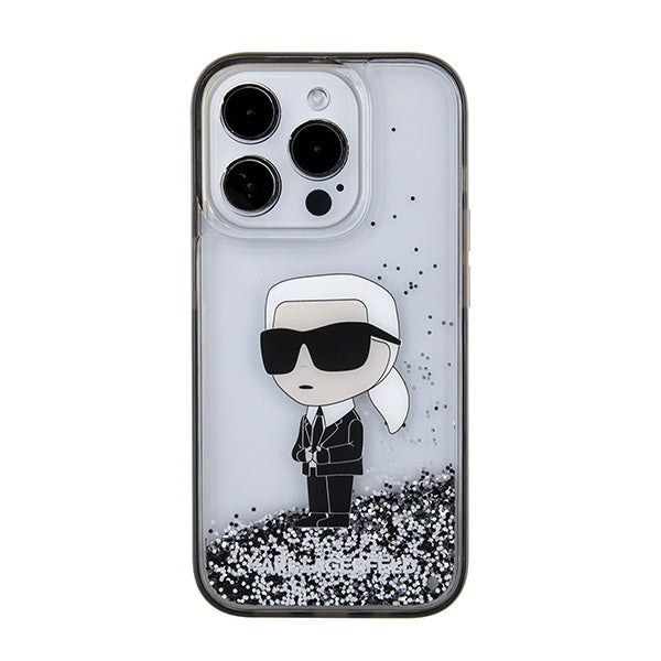 Husa de protectie Karl Lagerfeld Hardcase Liquid Glitter (KLHCP15LLKKNSK) compatibil cu iPhone 15 Pro, Transparent Ikonik