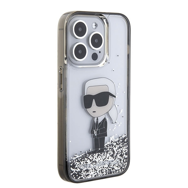 Husa de protectie Karl Lagerfeld Hardcase Liquid Glitter (KLHCP15LLKKNSK) compatibil cu iPhone 15 Pro, Transparent Ikonik