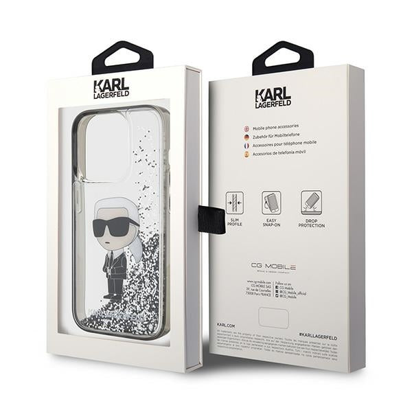 Husa de protectie Karl Lagerfeld Hardcase Liquid Glitter (KLHCP15LLKKNSK) compatibil cu iPhone 15 Pro, Transparent Ikonik