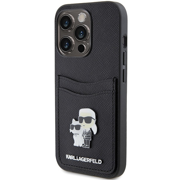 Husa de protectie Karl Lagerfeld Saffiano Cardslot (KLHCP15LSAPKCNPK) compatibil cu iPhone 15 Pro, Karl&Choupette