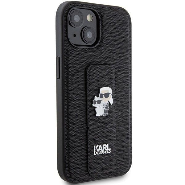 Husa de protectie Karl Lagerfeld Saffiano Gripstand (KLHCP15MGSAKCPK) compatibil cu iPhone 15 Plus, Karl&Choupette Pins