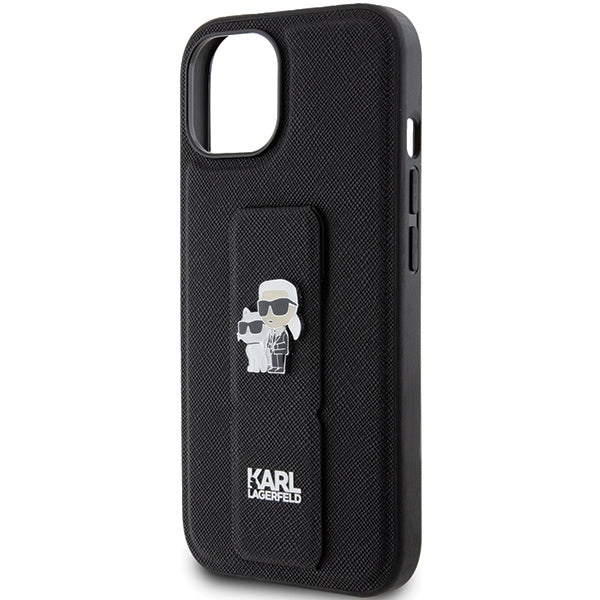 Husa de protectie Karl Lagerfeld Saffiano Gripstand (KLHCP15MGSAKCPK) compatibil cu iPhone 15 Plus, Karl&Choupette Pins