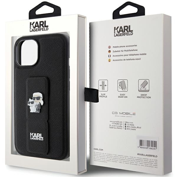 Husa de protectie Karl Lagerfeld Saffiano Gripstand (KLHCP15MGSAKCPK) compatibil cu iPhone 15 Plus, Karl&Choupette Pins