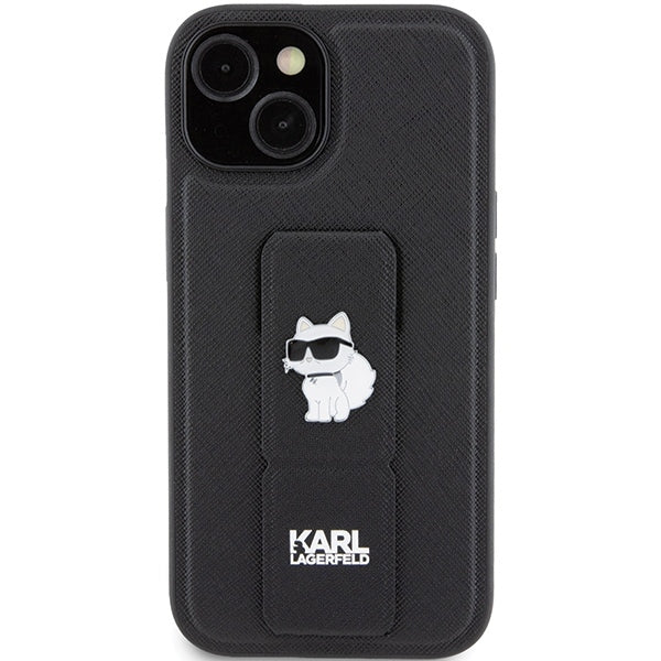 Husa de protectie Karl Lagerfeld Saffiano Gripstand (KLHCP15SGSACHPK) compatibil cu iPhone 15, Choupette