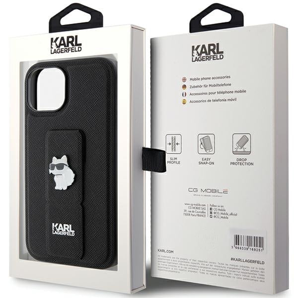 Husa de protectie Karl Lagerfeld Saffiano Gripstand (KLHCP15SGSACHPK) compatibil cu iPhone 15, Choupette