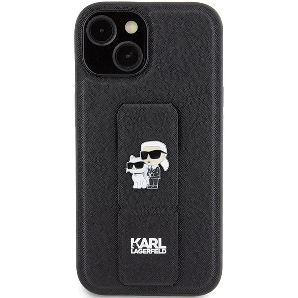 Husa de protectie Karl Lagerfeld Saffiano Gripstand (KLHCP15SGSAKCPK) compatibil cu iPhone 15, Karl&Choupette