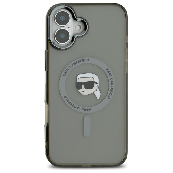 Husa de protectie Karl Lagerfeld IML MagSafe (KLHMP16SHLSKIK) compatibil cu iPhone 16, Metal Karl`s Head