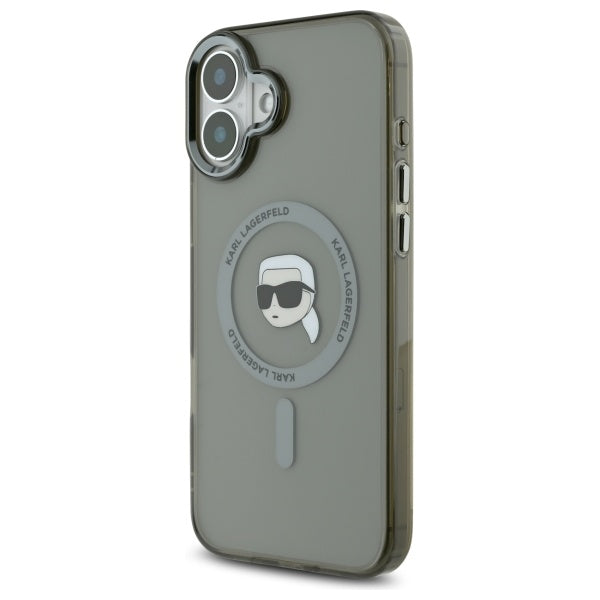 Husa de protectie Karl Lagerfeld IML MagSafe (KLHMP16SHLSKIK) compatibil cu iPhone 16, Metal Karl`s Head