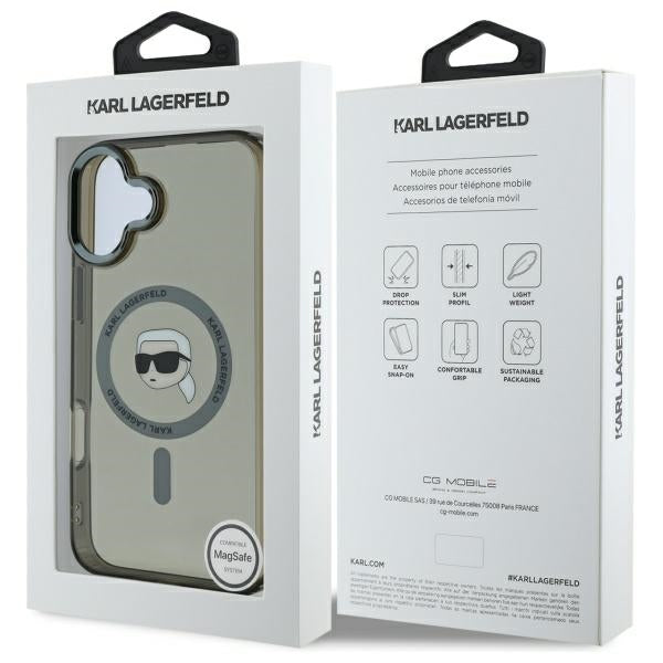 Husa de protectie Karl Lagerfeld IML MagSafe (KLHMP16SHLSKIK) compatibil cu iPhone 16, Metal Karl`s Head