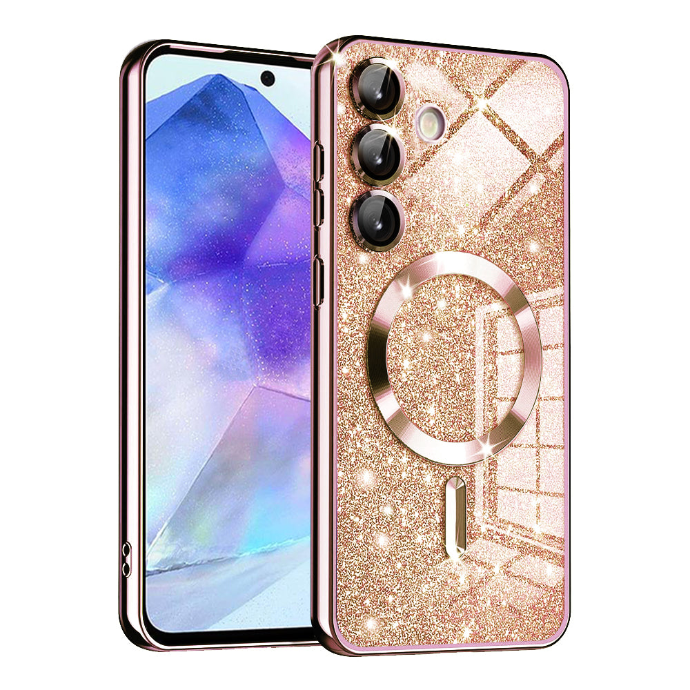Husa de protectie Techsuit Luxury Glitter MagSafe compatibil cu Samsung Galaxy A55 5G, Roz Auriu