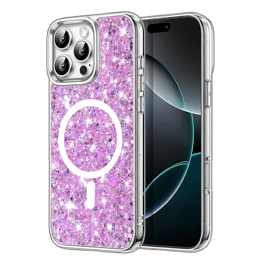 Husa de protectie Techsuit Sparkly Glitter MagSafe compatibil cu iPhone 16 Pro, Magenta