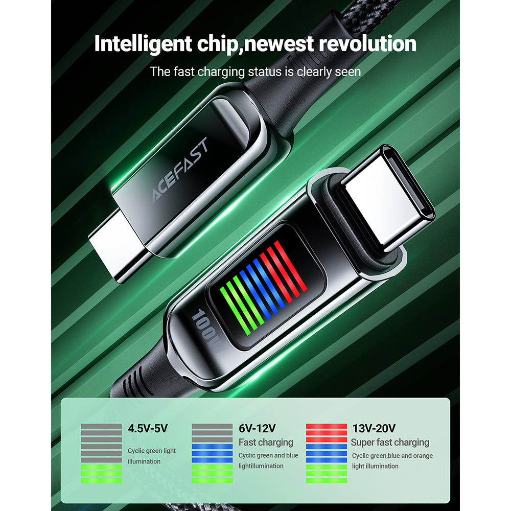 Cablu Acefast (C7-03), Type-C to Type-C, 100W Fast Charging, 5A, LED Display, 1.2m, Negru