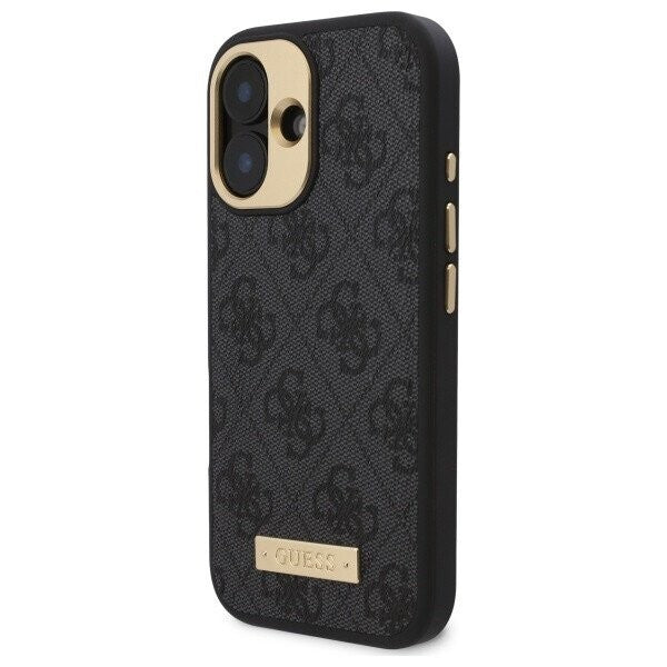 Husa de protectie Guess Hardcase 4G Logo Plate MagSafe (GUHMP16SU4GPRK) compatibil cu iPhone 16, Negru