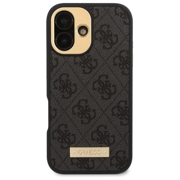 Husa de protectie Guess Hardcase 4G Logo Plate MagSafe (GUHMP16SU4GPRK) compatibil cu iPhone 16, Negru