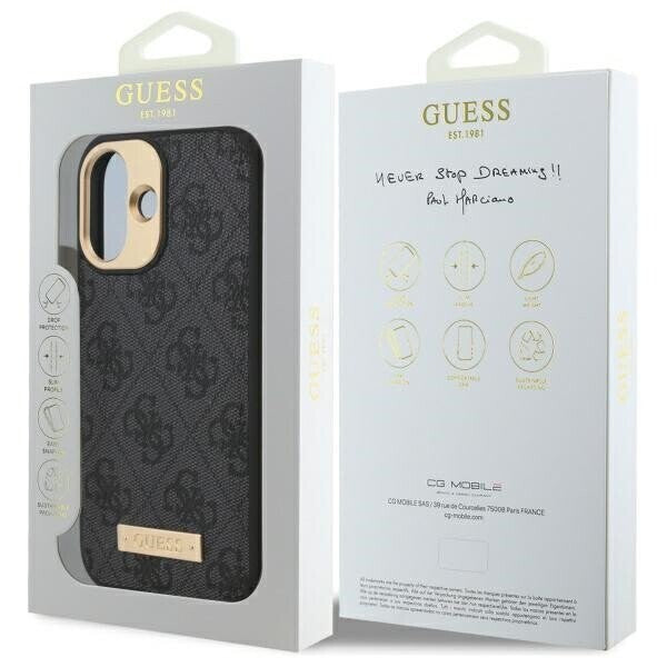 Husa de protectie Guess Hardcase 4G Logo Plate MagSafe (GUHMP16SU4GPRK) compatibil cu iPhone 16, Negru