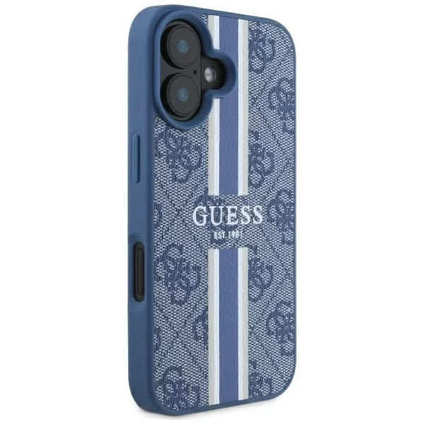 Husa de protectie Guess Hardcase 4G Printed Stripes MagSafe (GUHMP16SP4RPSB) compatibil cu iPhone 16, Albastru