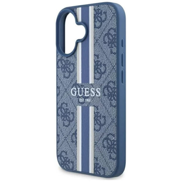 Husa de protectie Guess Hardcase 4G Printed Stripes MagSafe (GUHMP16SP4RPSB) compatibil cu iPhone 16, Albastru