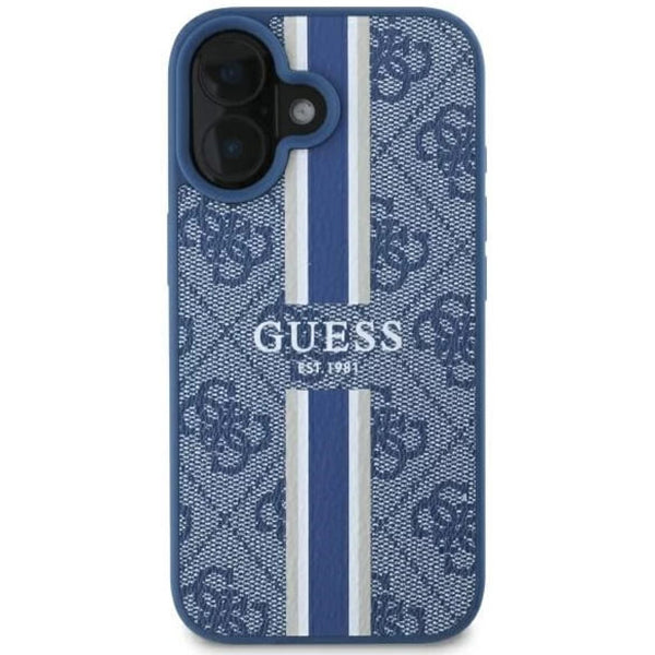 Husa de protectie Guess Hardcase 4G Printed Stripes MagSafe (GUHMP16SP4RPSB) compatibil cu iPhone 16, Albastru