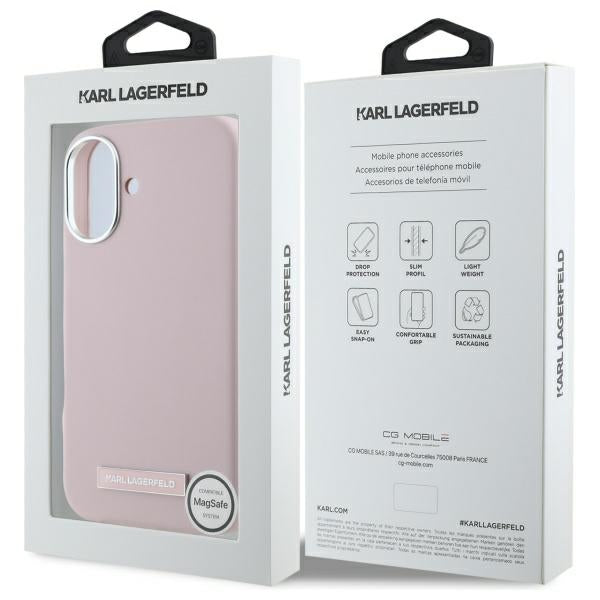 Husa de protectie Karl Lagerfeld Leather MagSafe (KLHMP16SPGMSRPP) compatibil cu iPhone 16, Roz Fw Metal Plate