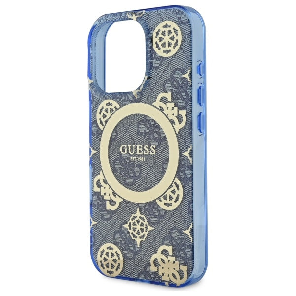 Husa de protectie Guess IML Peony On 4G Background MagSafe (GUHMP16LH4PYEEB) compatibil cu iPhone 16 Pro, Albastru