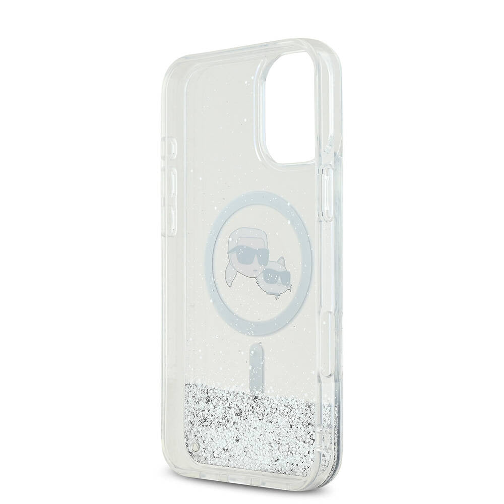 Husa de protectie Karl Lagerfeld Glitter Liquid MagSafe (KLHMP16SLGKCSGH) compatibil cu iPhone 16, Transparent Karl&Choupette Head