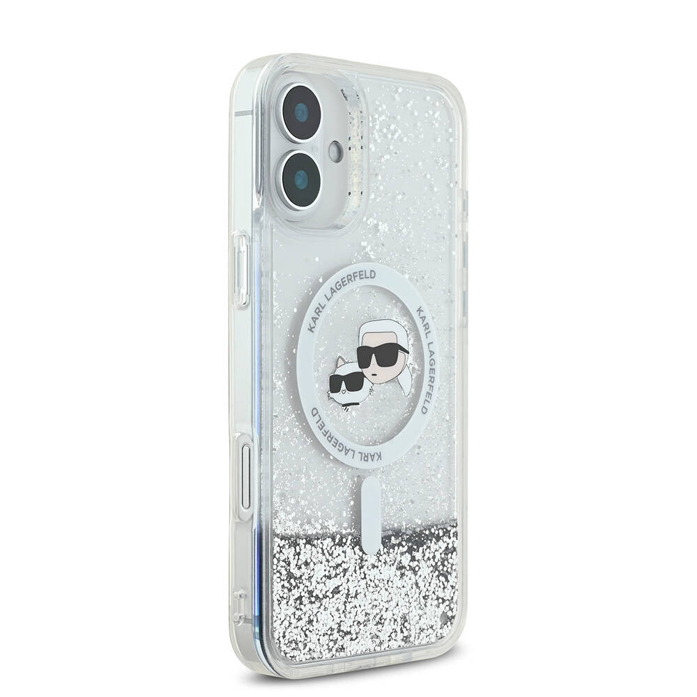 Husa de protectie Karl Lagerfeld Glitter Liquid MagSafe (KLHMP16SLGKCSGH) compatibil cu iPhone 16, Transparent Karl&Choupette Head