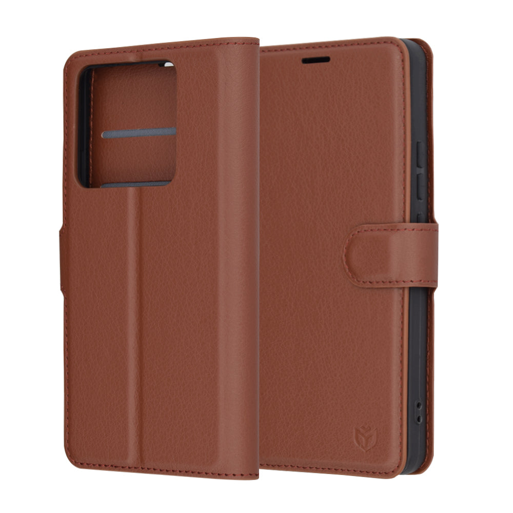 Husa de protectie Techsuit Leather Folio compatibil cu Xiaomi 14T Pro, Maro