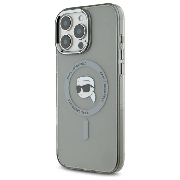 Husa de protectie Karl Lagerfeld IML MagSafe (KLHMP16LHLSKIK) compatibil cu iPhone 16 Pro, Metal Karl`s Head