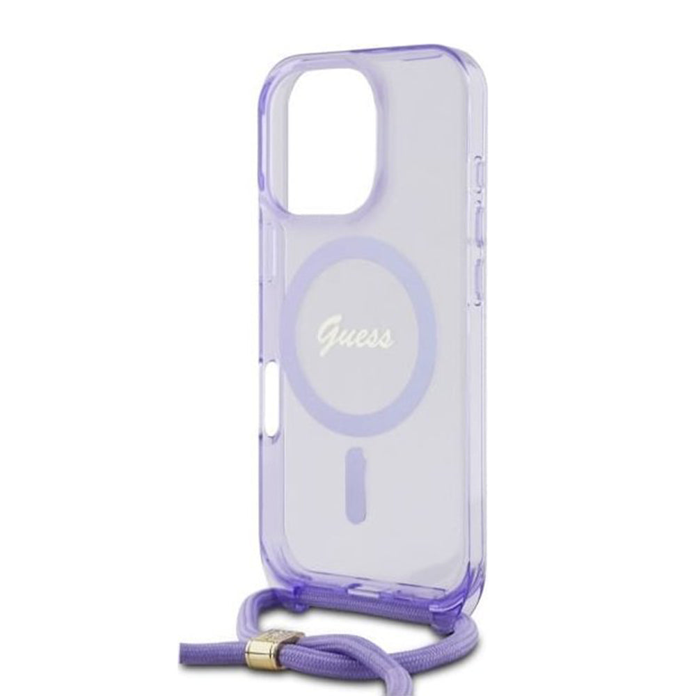 Husa de protectie Guess IML Crossbody Cord Script MagSafe (GUHMP16LHCTSGNSU) compatibil cu iPhone 16 Pro, Mov