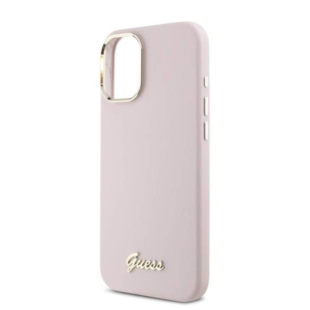Husa de protectie Guess Silicone Script Metal Logo & Frame (GUHCP16MSMBSLP) compatibil cu iPhone 16 Plus, Roz