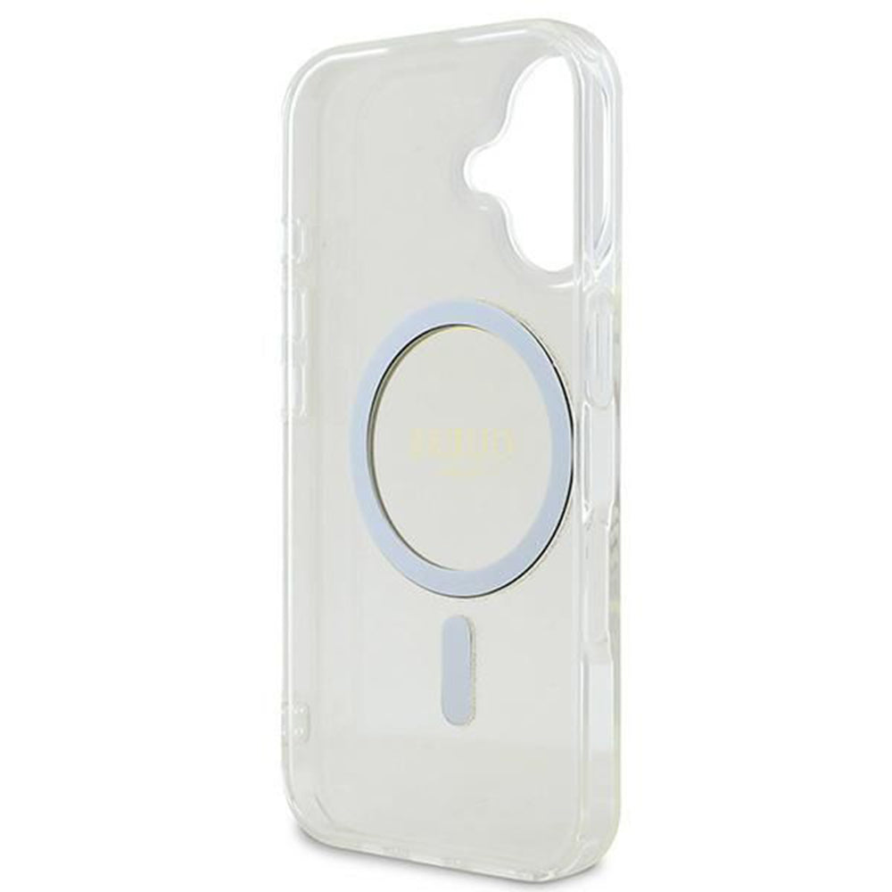 Husa de protectie Guess IML Glitter Circle MagSafe (GUHMP16SHFGERET) compatibil cu iPhone 16, Transparent