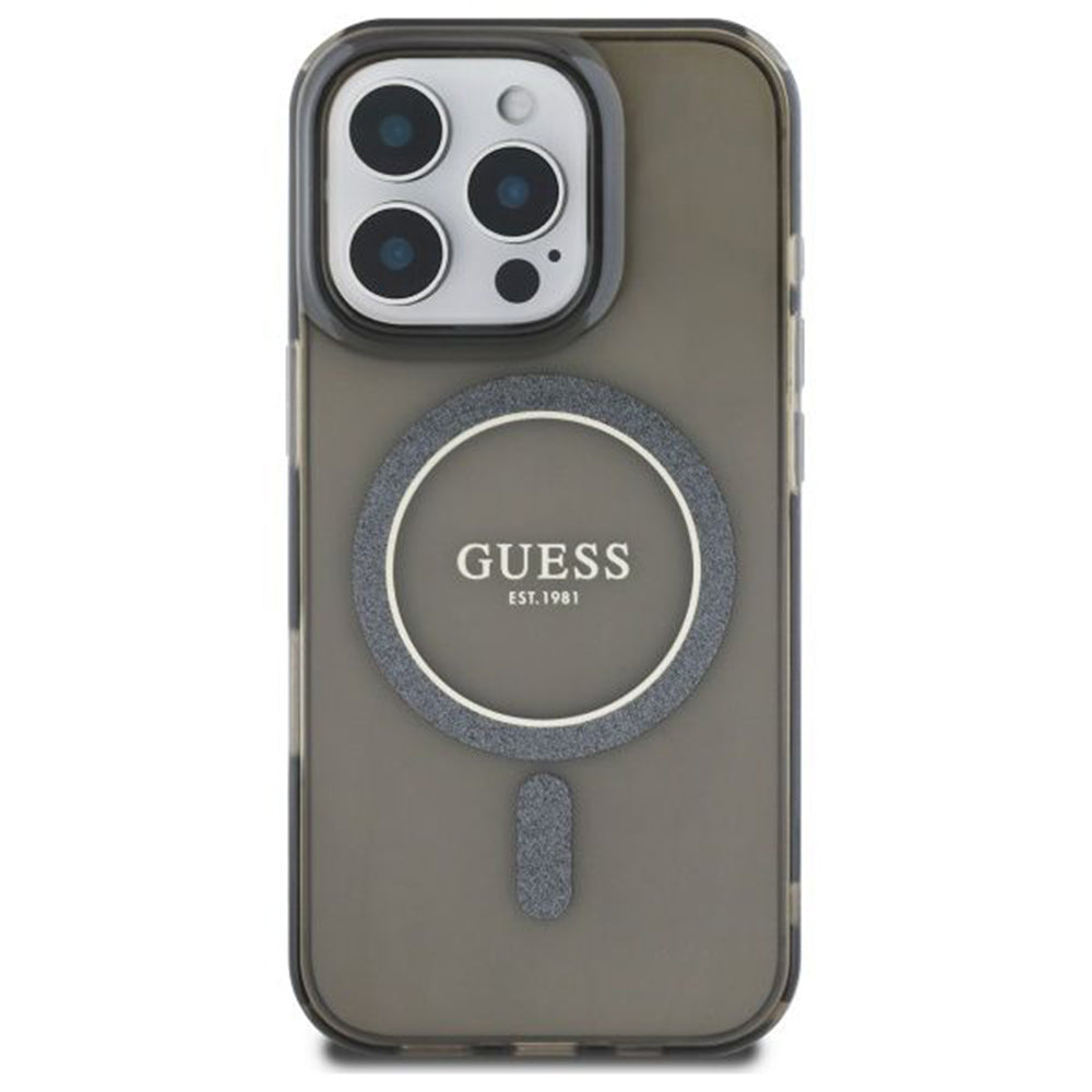 Husa de protectie Guess IML Glitter Circle MagSafe (GUHMP16LHFGEREK) compatibil cu iPhone 16 Pro, Negru