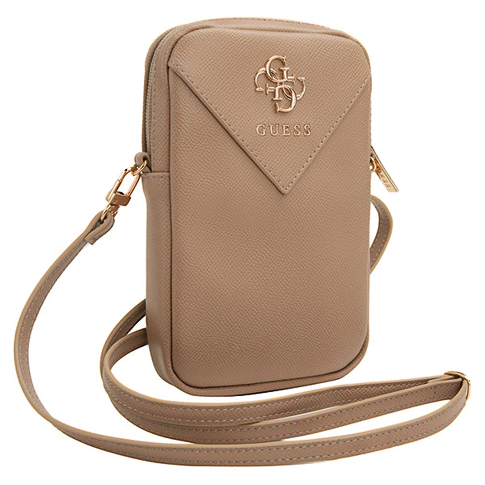 Geanta Guess Universal Phone Pouch Zip Triangle 4G (GUWBZPGSTEGD), Universal, Adjustable Strap, Zip Closure, Light Gold