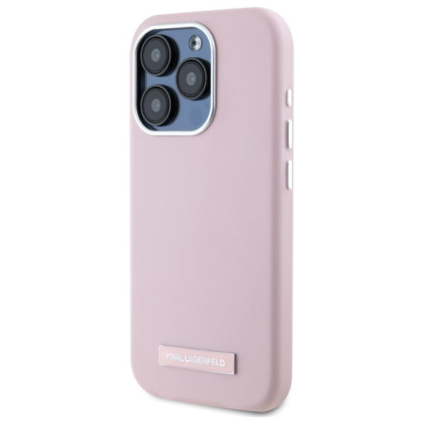 Husa de protectie Karl Lagerfeld Leather MagSafe (KLHMP15XPGMSRPP) compatibil cu iPhone 15 Pro Max, Roz Fw Metal Plate