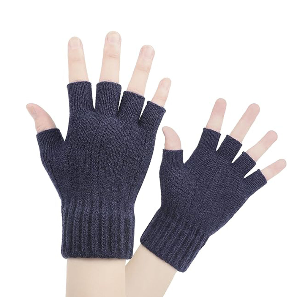 Techsuit Gloves (ST0014), from Alpaca Wool, Half Finger, Size 17cm, Bleumarin