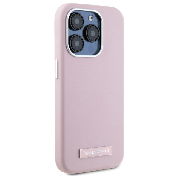 Husa de protectie Karl Lagerfeld Leather MagSafe (KLHMP15LPGMSRPP)- iPhone 15 Pro compatibil cu Pink FW Metal Plate