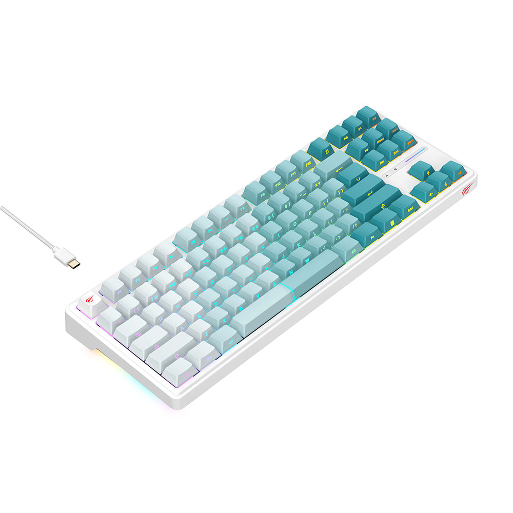 Tastatura/Mouse Havit Gaming Keyboard (KB901L), USB-C, with RGB Lights, 1.8m, 200mA, Alb / Green