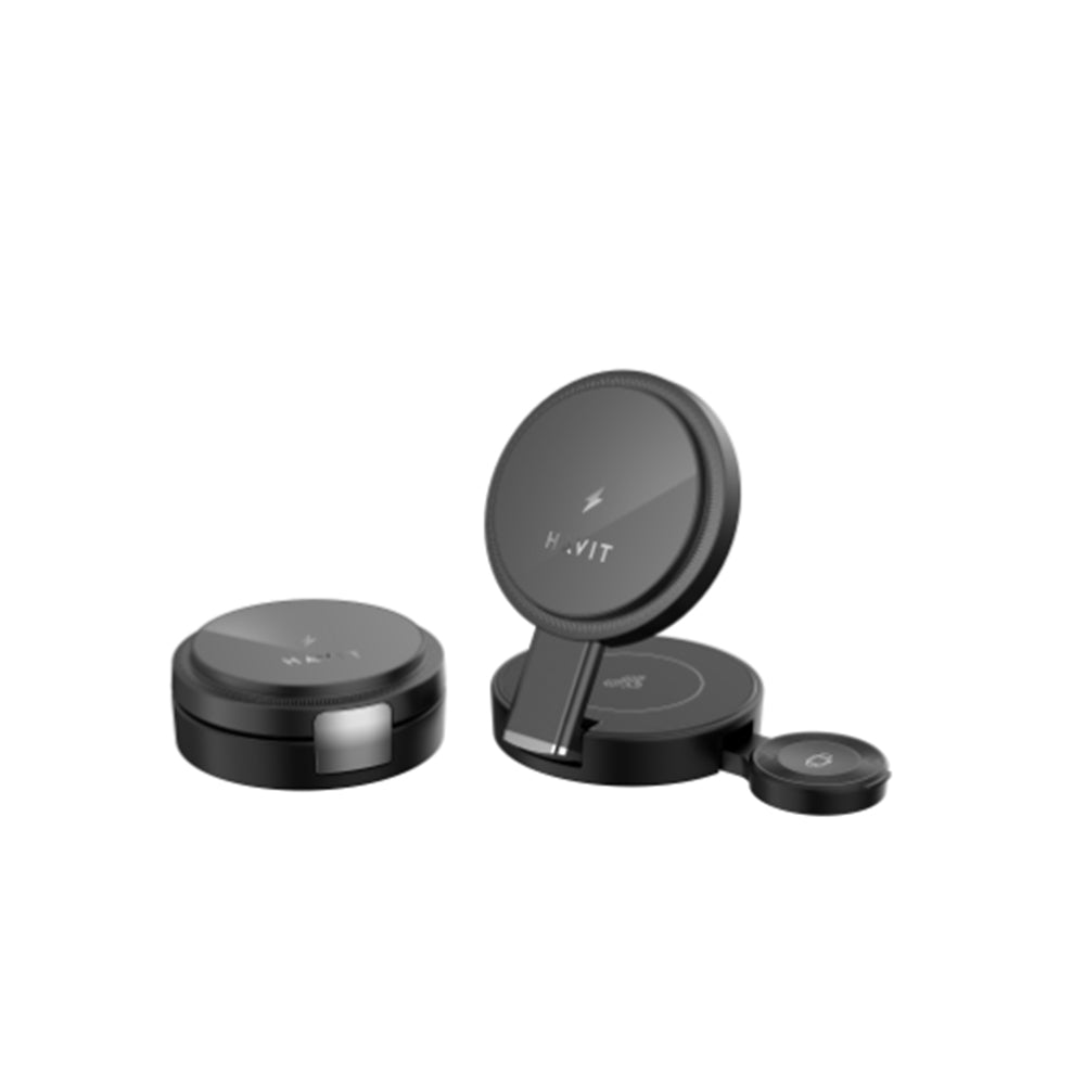Casti Havit 3in1 Wireless Charging Station (W3100), for Phone/iWatch/Earbuds, Foldable, 15W, Negru