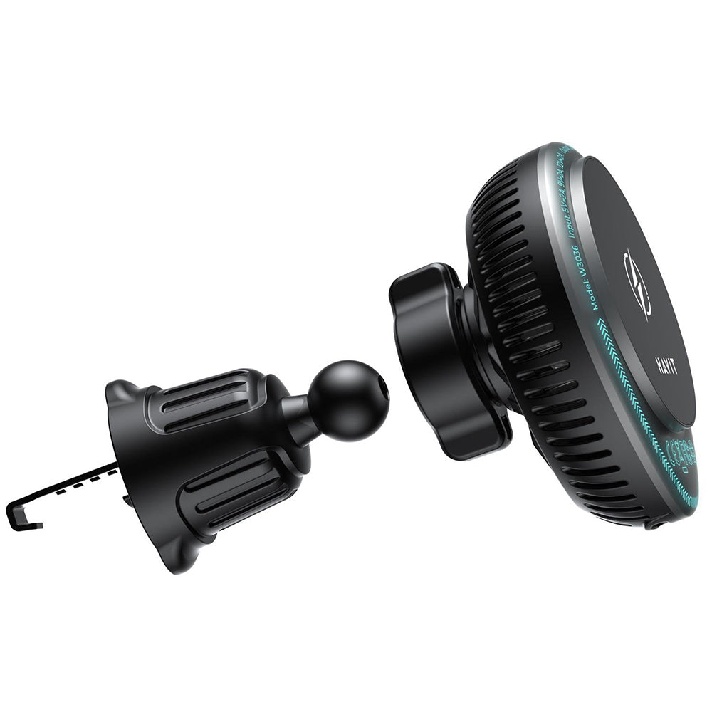 Suport Havit with Wireless Charging (W3036), with Cooler, for Air Vent, 15W, Negru
