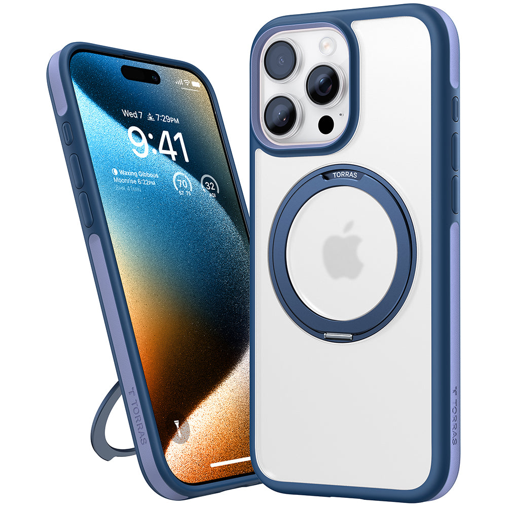 Husa de protectie Torras Ostand R Fusion MagSafe Series compatibil cu iPhone 16 Pro Max, Bleumarin