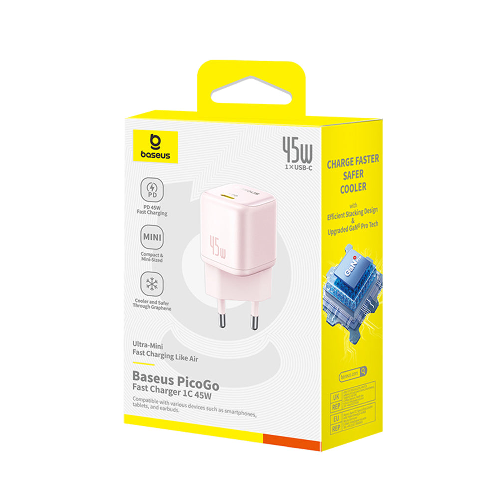 Incarcator Baseus PicoGo (P10176800413-00), GaN, Fast Charging, 45W, USB-C, Roz Pastel