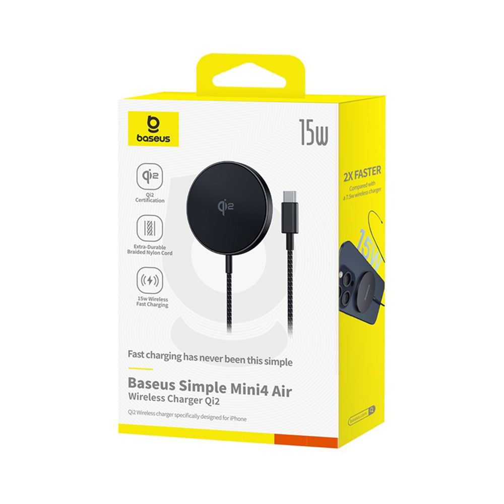 Incarcator Baseus Magnetic Wireless Simple Mini4 Air (P10278200111-00), Fast Charging, Cable Type-C, Qi2, 15W, Cluster Black