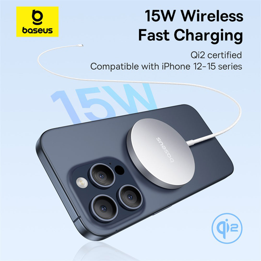 Incarcator Baseus Magnetic Wireless Simple Mini4 Air (P10278200S11-00), Fast Charging, Cable Type-C, Qi2, 15W, Frost Silver