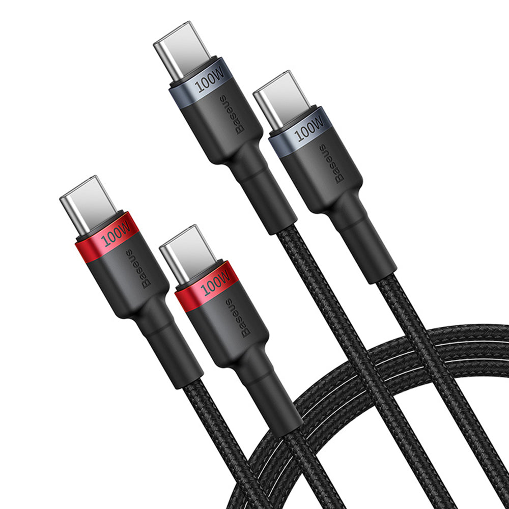 Cablu Baseus (set de 2) Cafule (P10318306003-00), Type-C to Type-C, Fast Charging, 100W, 5A, 1m, Negru /Red, Black/Grey